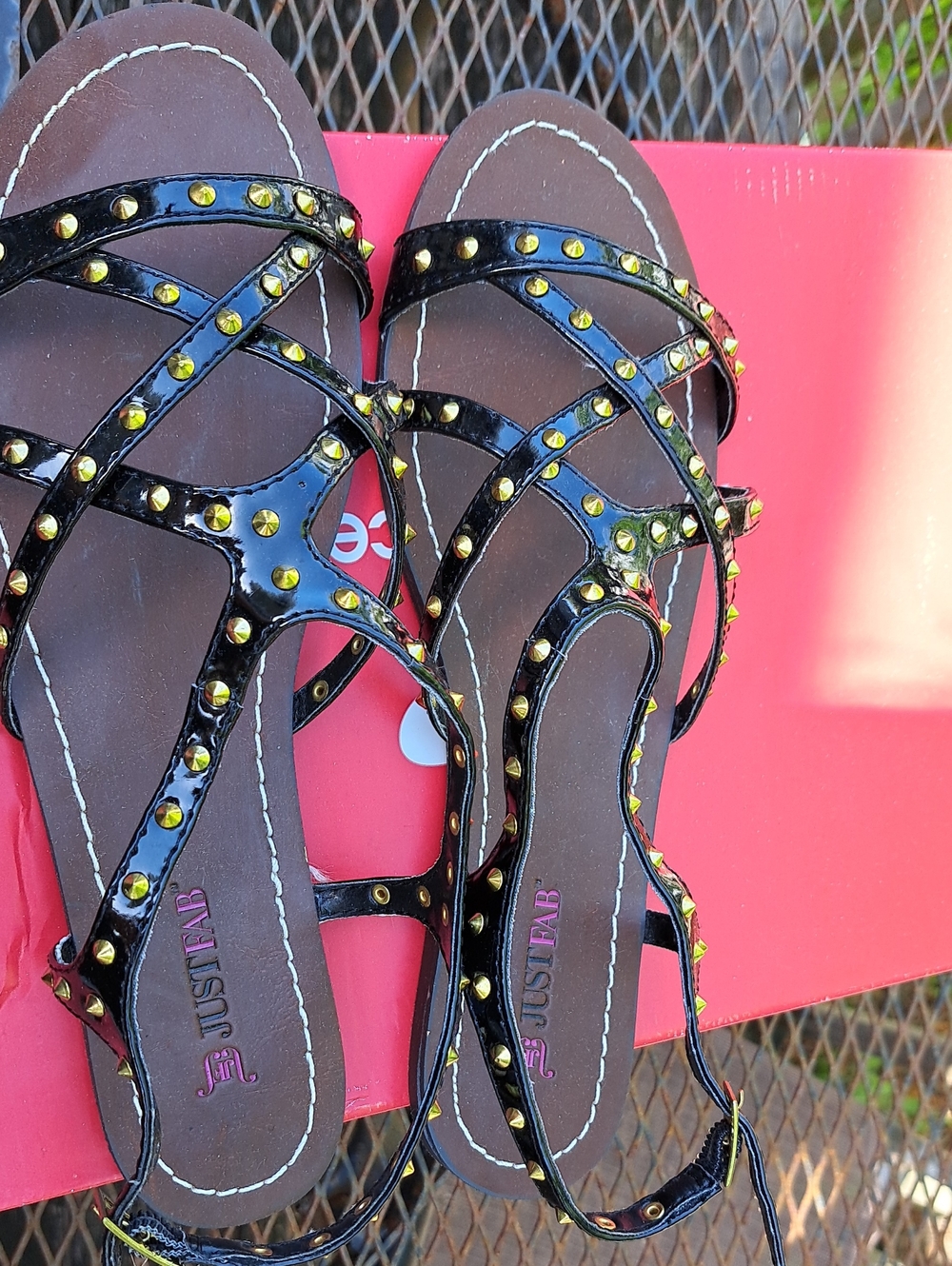 JustFab Black Patent Studded Strappy Sandals